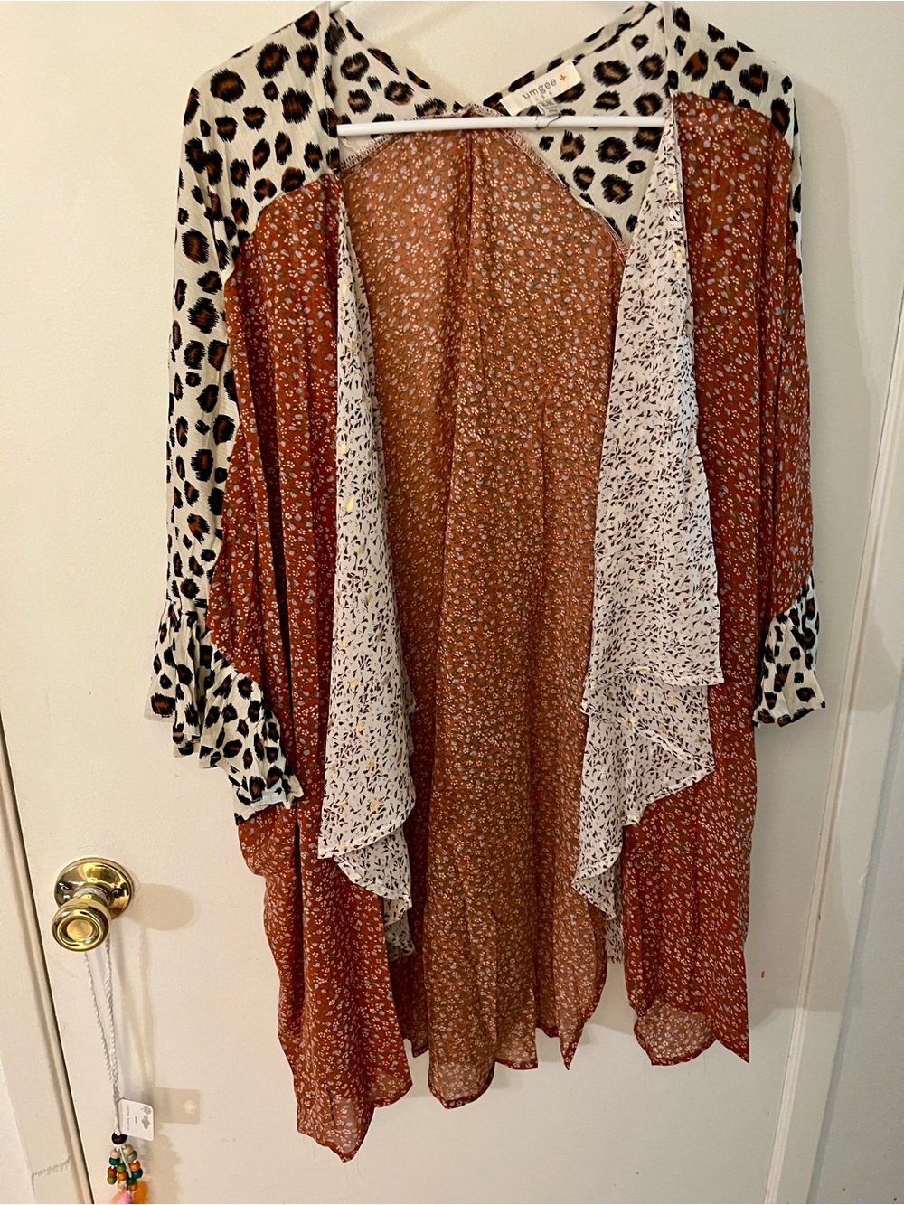 Umgee Rust & Cream Leopard Mixed-Print Open Front Duster